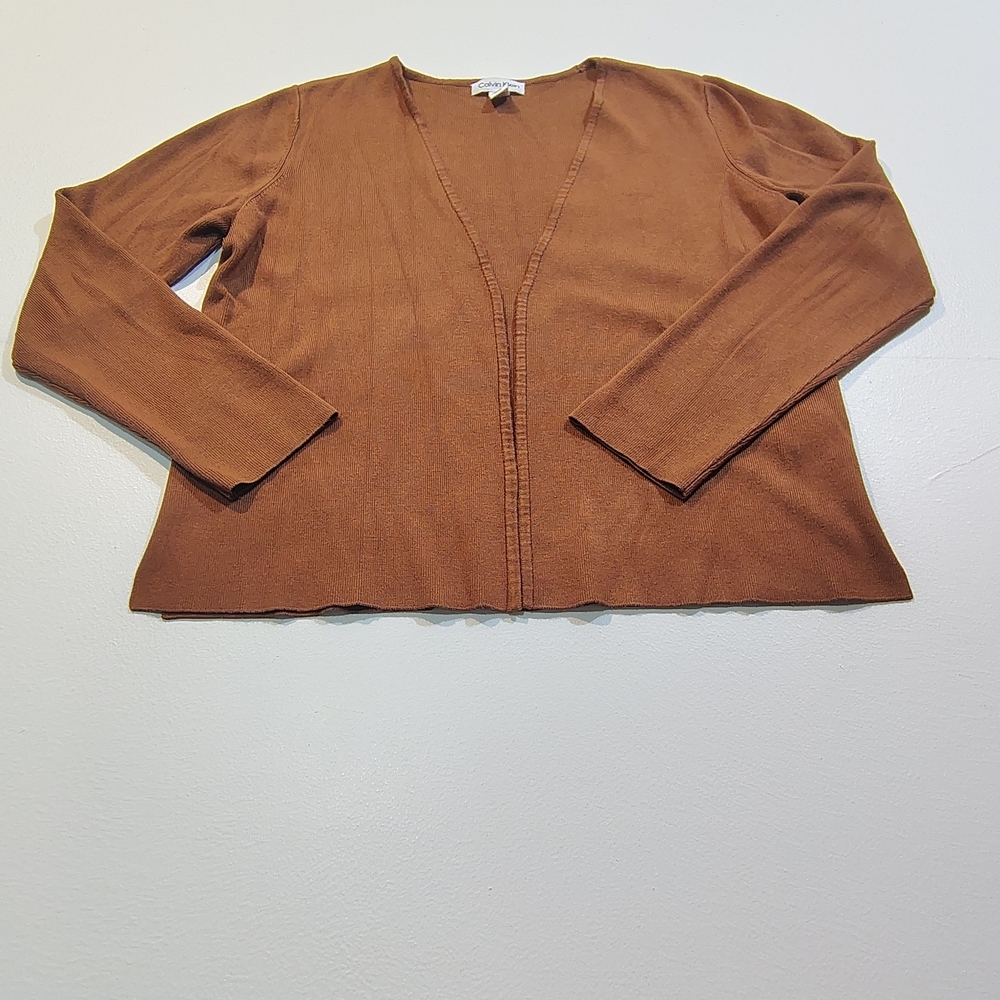 Calvin Klein Women's Brown Open Front Cardigan Size S ,75% Rayon, Nylon